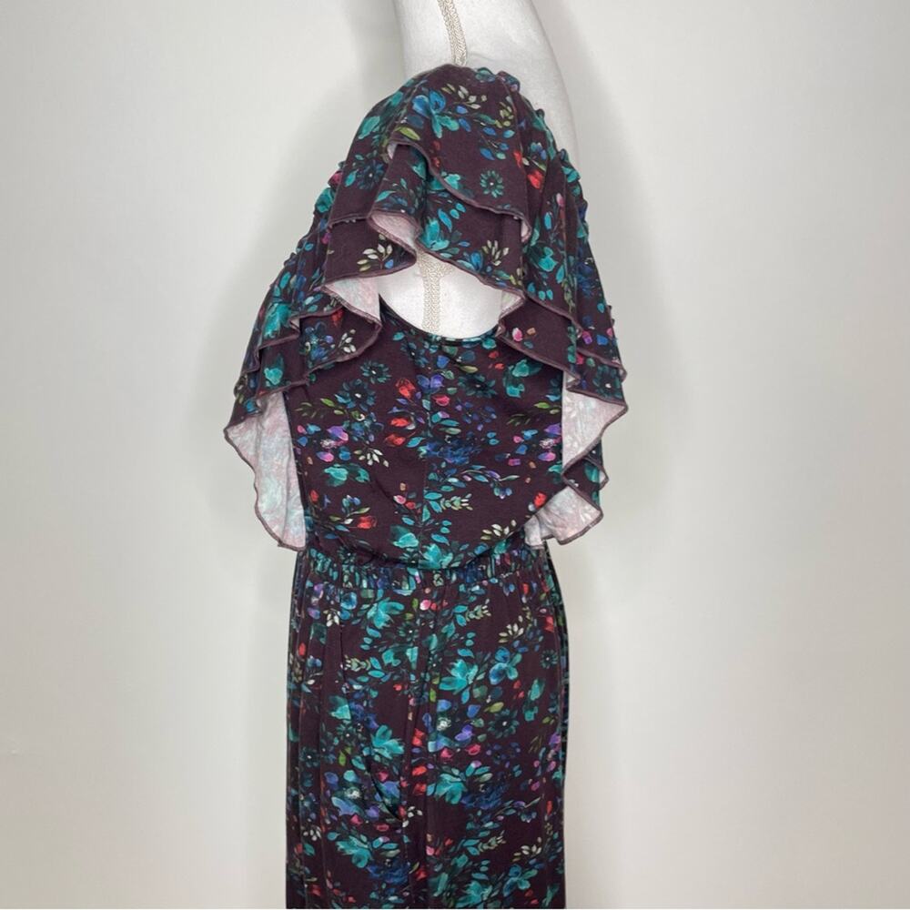 Garnet Hill Purple Floral Print Dulce Ruffle Sleeve Maxi Boho Dress NWOT Size S - Picture 5 of 8